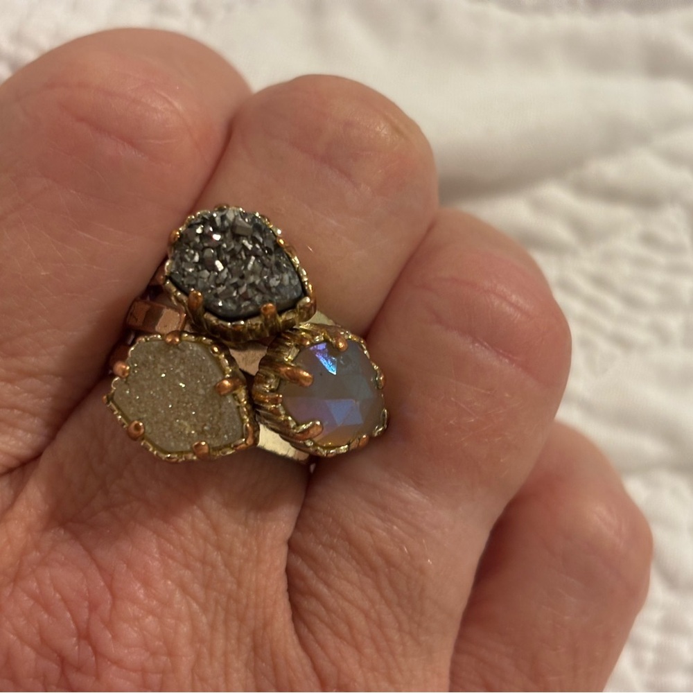 Kendra Scott ‘Calvin’ Druzy Gold and Silver Tri-Stone Rings size 8